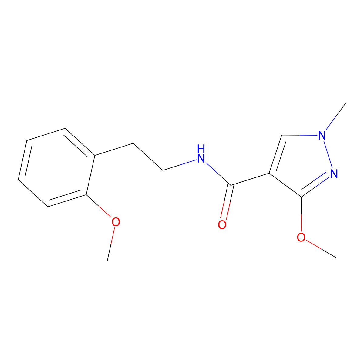 3-methoxy-N-(2-methoxyphenethyl)-1-methyl-1H-pyrazole-4-carboxamide molecular structure, CAS 1014069-83-0