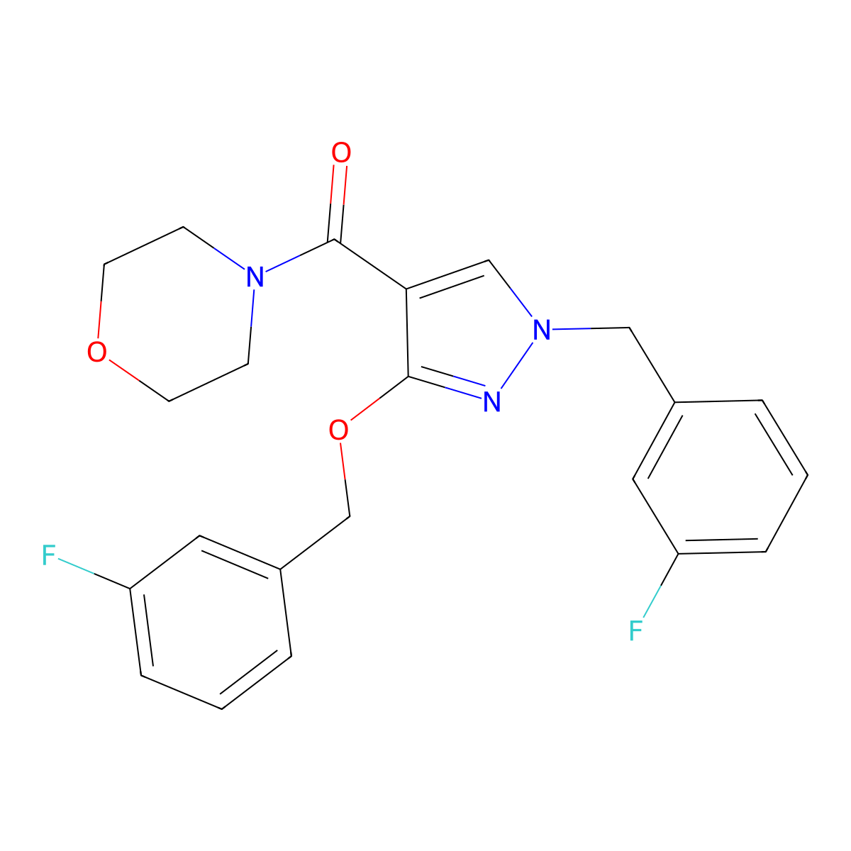 (1-(3-fluorobenzyl)-3-((3-fluorobenzyl)oxy)-1H-pyrazol-4-yl)(morpholino)methanone molecular structure, CAS 1014069-97-6