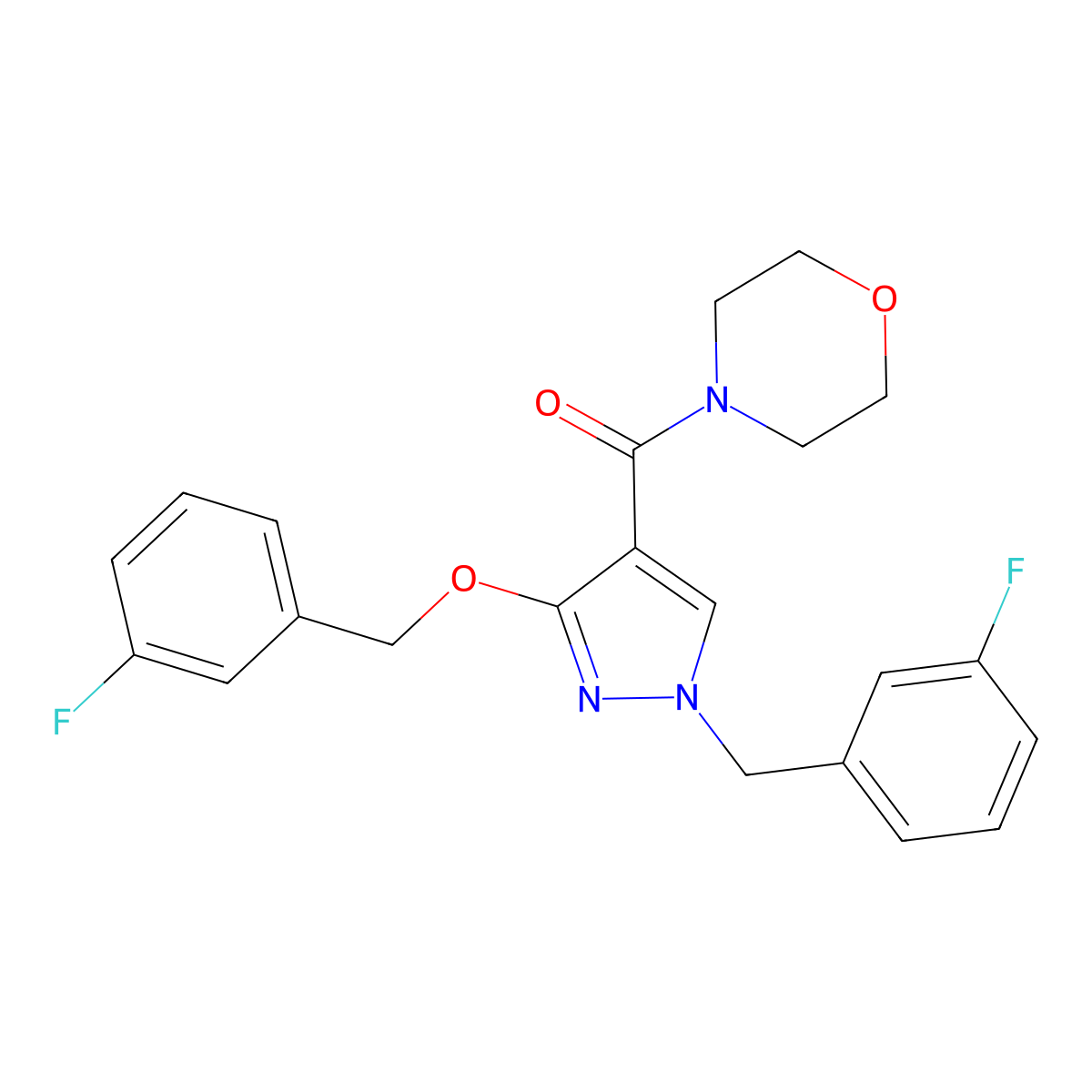 (1-(3-fluorobenzyl)-3-((3-fluorobenzyl)oxy)-1H-pyrazol-4-yl)(morpholino)methanone molecular structure, CAS 1014069-97-6