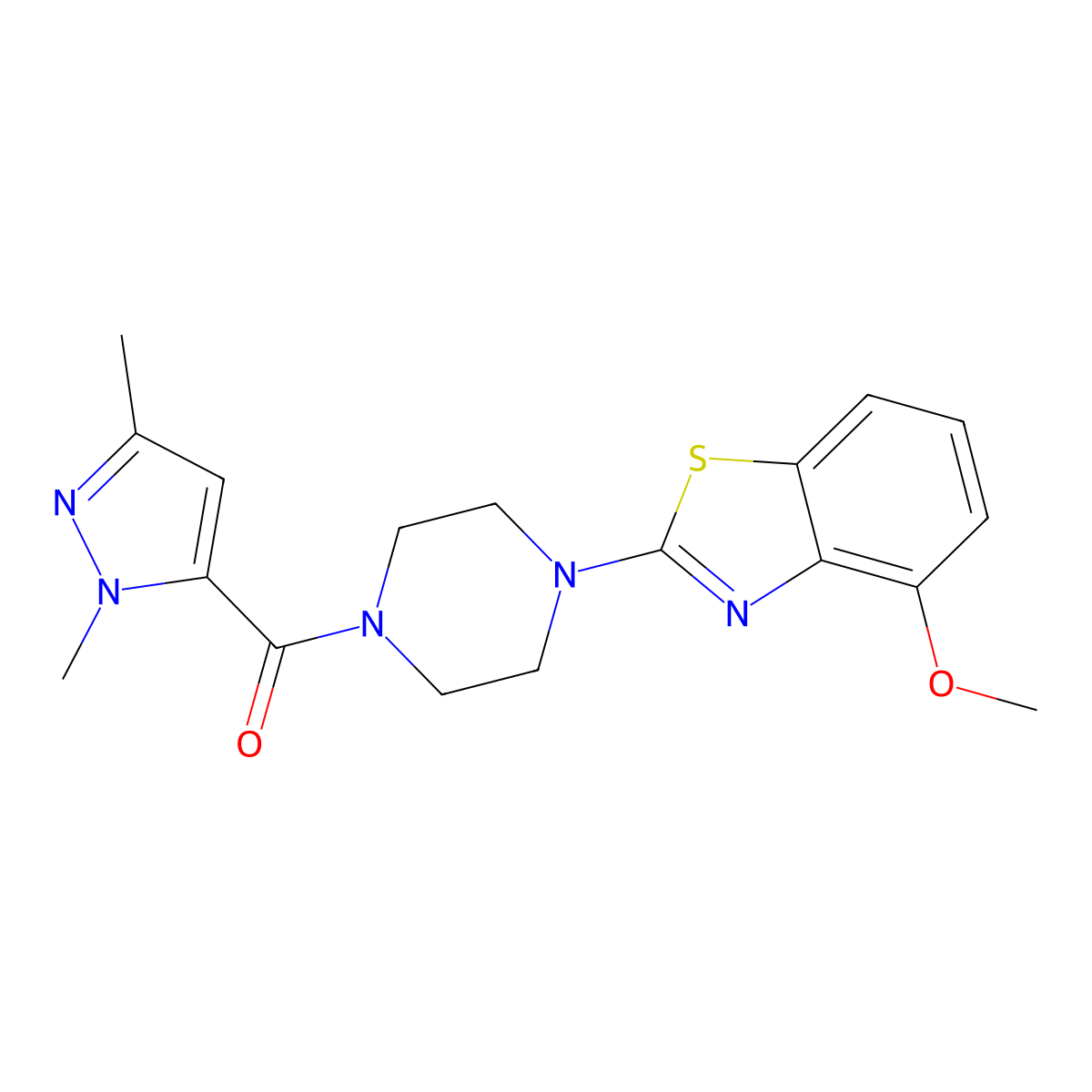 2-[4-(1,3-dimethyl-1H-pyrazole-5-carbonyl)piperazin-1-yl]-4-methoxy-1,3-benzothiazole molecular structure, CAS 1014070-10-0