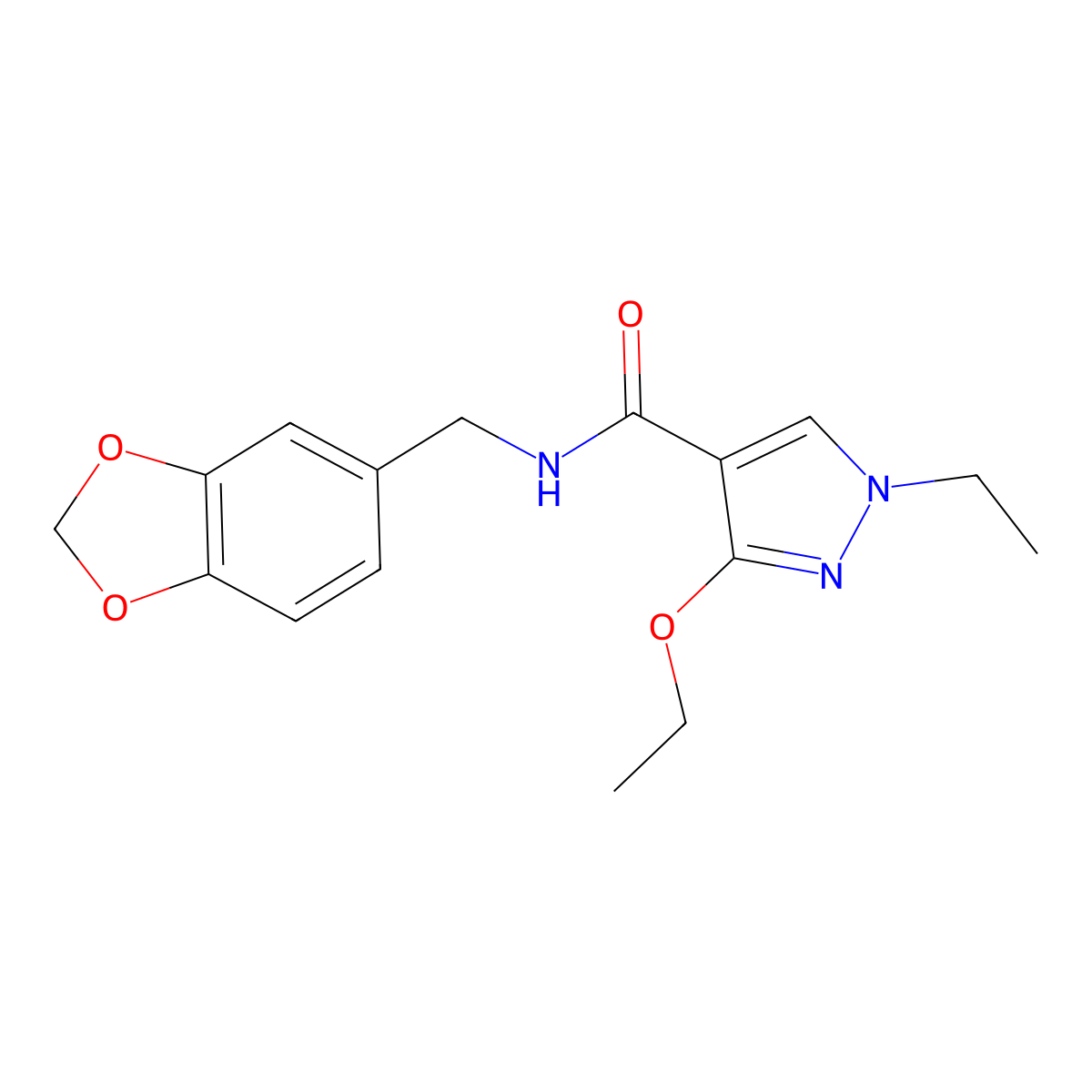 N-(benzo[d][1,3]dioxol-5-ylmethyl)-3-ethoxy-1-ethyl-1H-pyrazole-4-carboxamide molecular structure, CAS 1014070-25-7