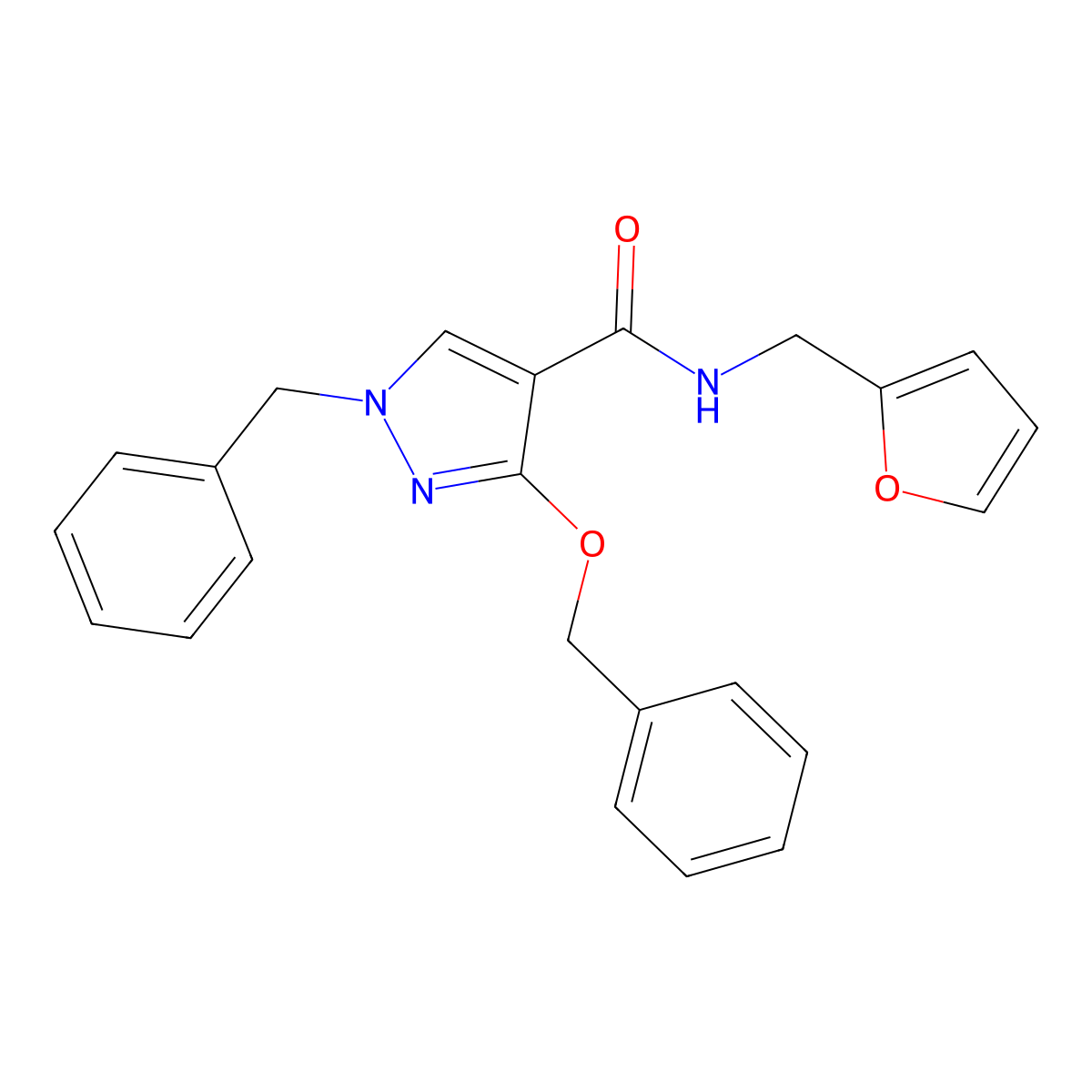 1-benzyl-3-(benzyloxy)-N-(furan-2-ylmethyl)-1H-pyrazole-4-carboxamide molecular structure, CAS 1014070-26-8