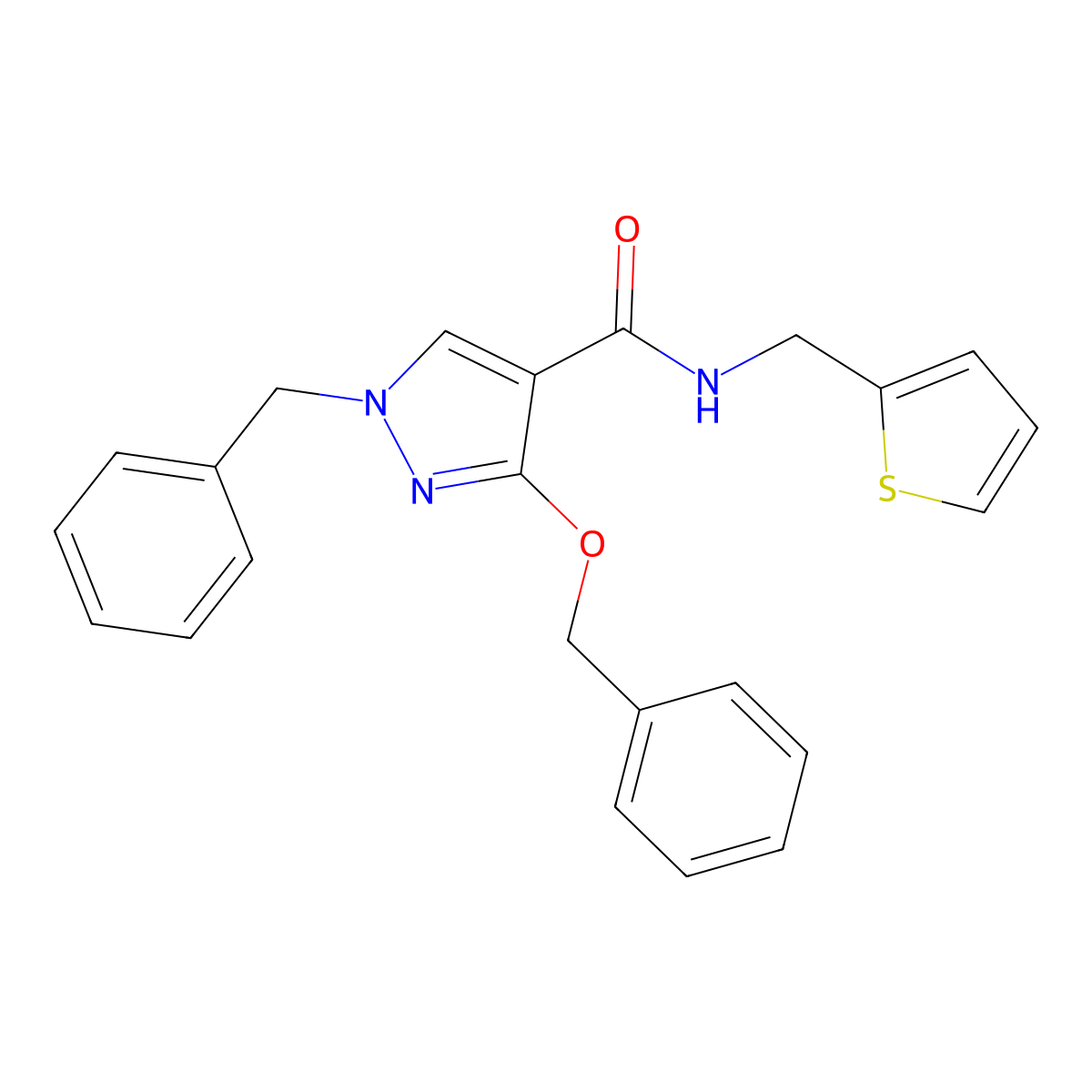 1-benzyl-3-(benzyloxy)-N-(thiophen-2-ylmethyl)-1H-pyrazole-4-carboxamide molecular structure, CAS 1014070-31-5