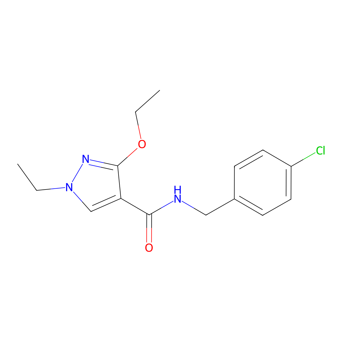 N-(4-chlorobenzyl)-3-ethoxy-1-ethyl-1H-pyrazole-4-carboxamide molecular structure, CAS 1014070-33-7