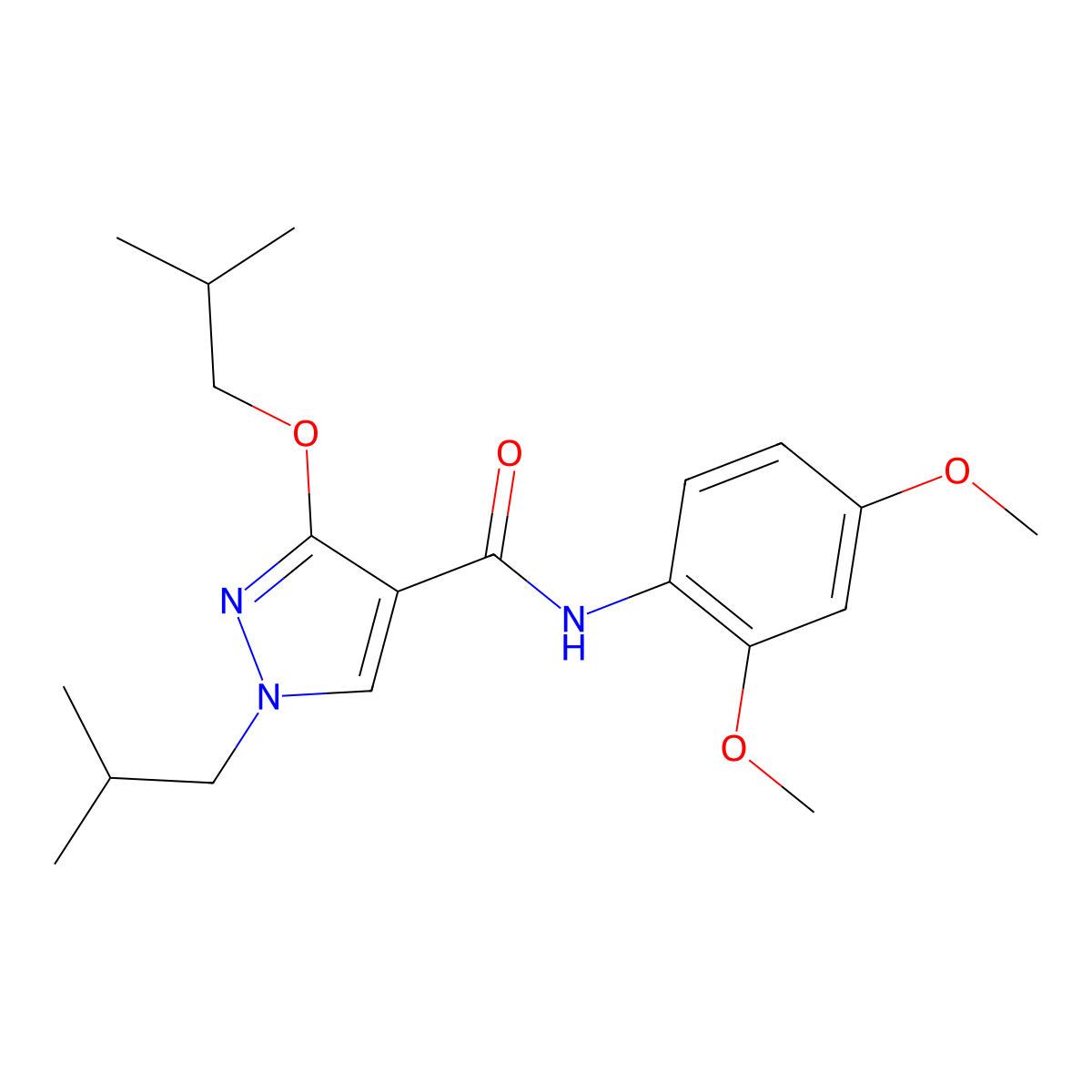 N-(2,4-dimethoxyphenyl)-3-isobutoxy-1-isobutyl-1H-pyrazole-4-carboxamide molecular structure, CAS 1014070-45-1