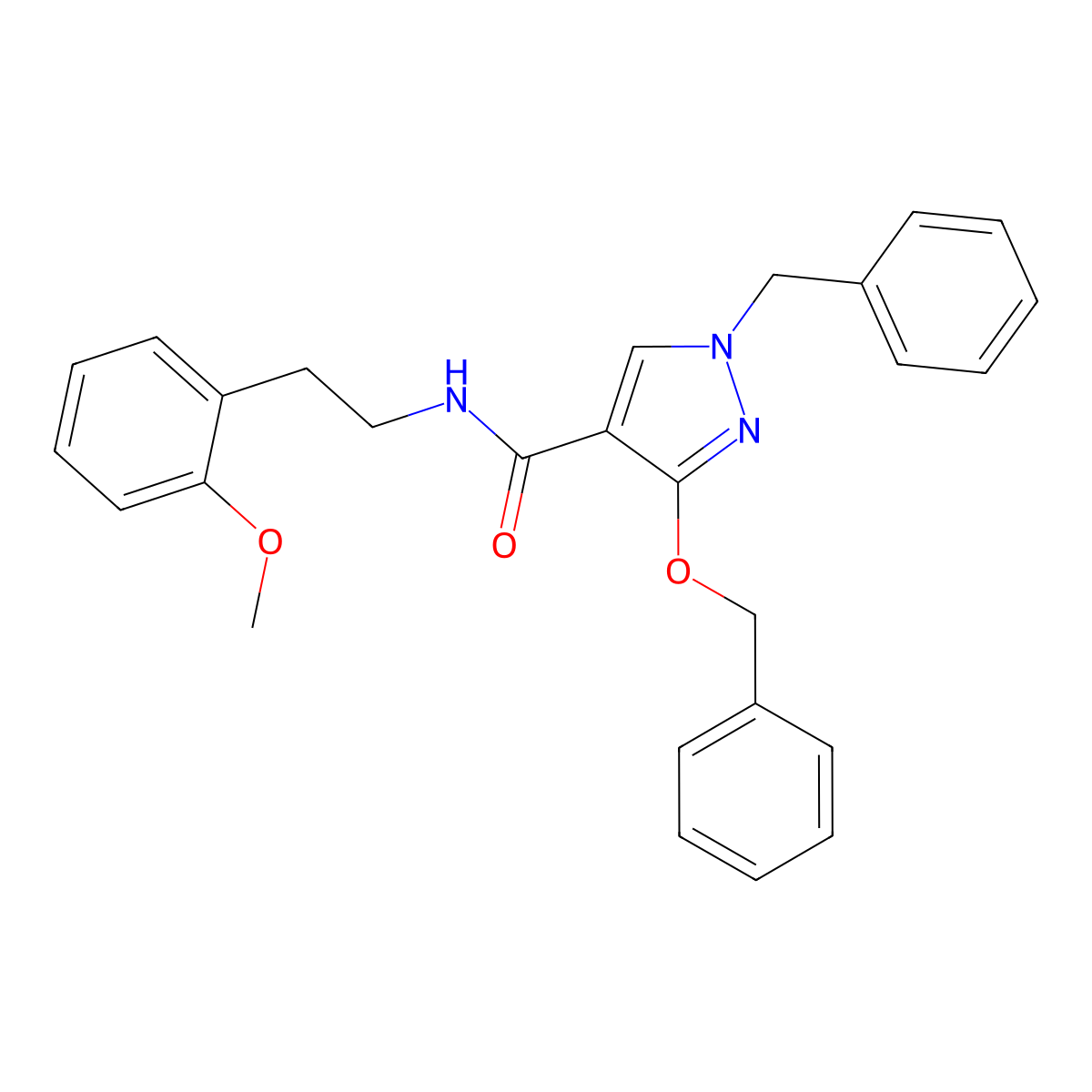 1-benzyl-3-(benzyloxy)-N-(2-methoxyphenethyl)-1H-pyrazole-4-carboxamide molecular structure, CAS 1014070-46-2