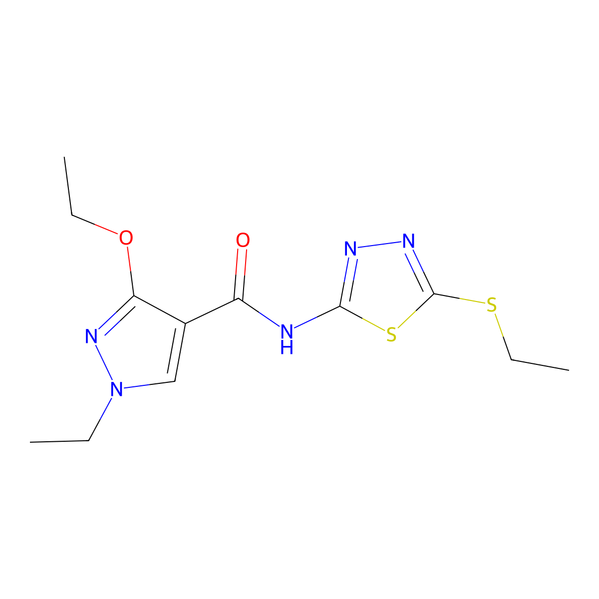 3-ethoxy-1-ethyl-N-(5-(ethylthio)-1,3,4-thiadiazol-2-yl)-1H-pyrazole-4-carboxamide molecular structure, CAS 1014070-47-3