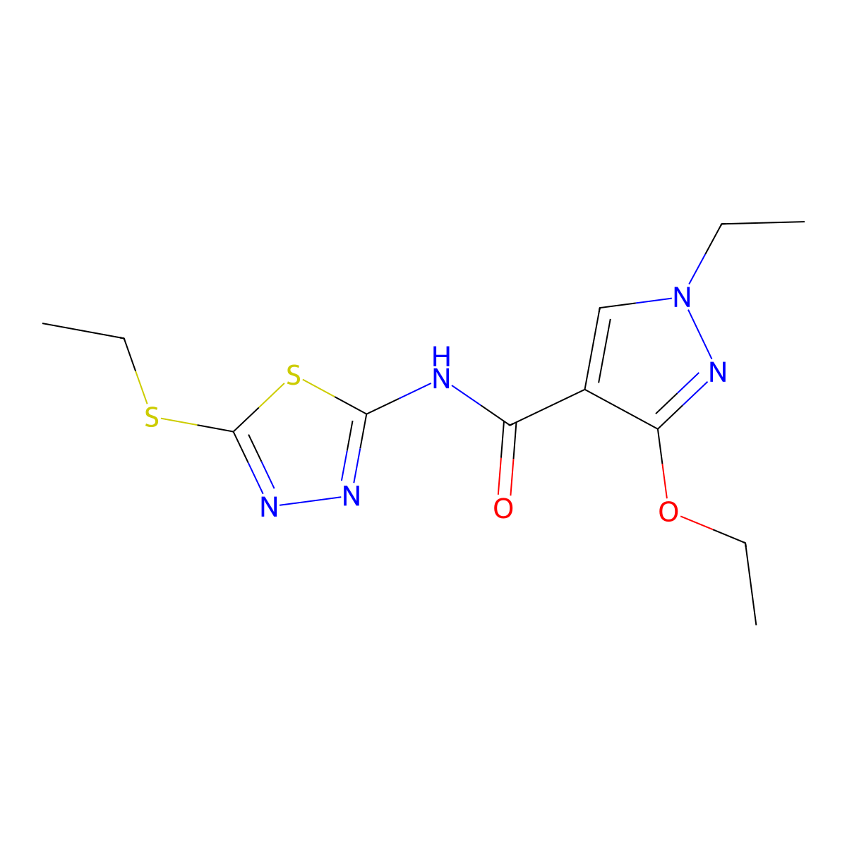 3-ethoxy-1-ethyl-N-(5-(ethylthio)-1,3,4-thiadiazol-2-yl)-1H-pyrazole-4-carboxamide molecular structure, CAS 1014070-47-3