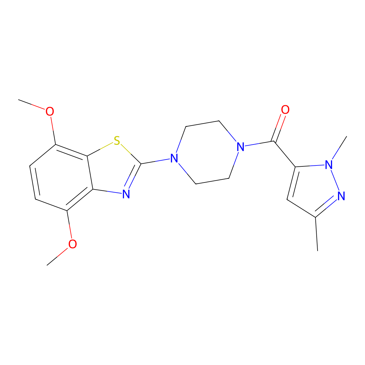 (4-(4,7-dimethoxybenzo[d]thiazol-2-yl)piperazin-1-yl)(1,3-dimethyl-1H-pyrazol-5-yl)methanone molecular structure, CAS 1014070-48-4
