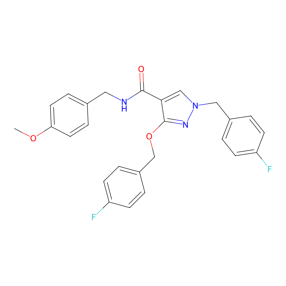 1-(4-fluorobenzyl)-3-((4-fluorobenzyl)oxy)-N-(4-methoxybenzyl)-1H-pyrazole-4-carboxamide molecular structure, CAS 1014070-77-9