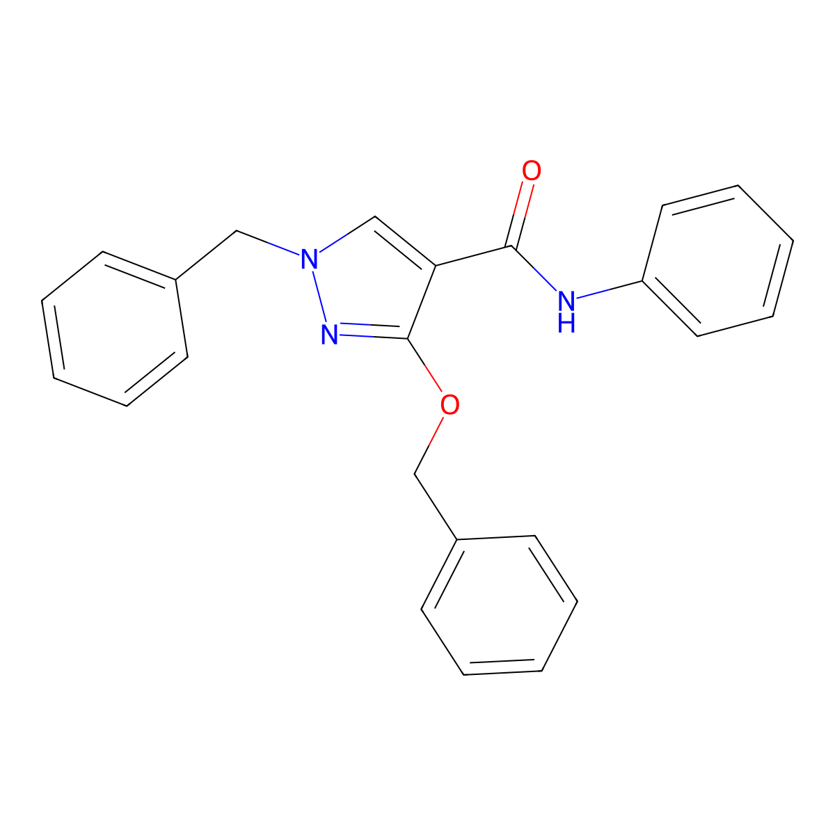 1-benzyl-3-(benzyloxy)-N-phenyl-1H-pyrazole-4-carboxamide molecular structure, CAS 1014070-79-1
