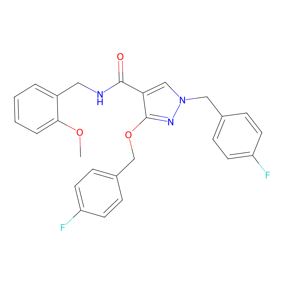 1-(4-fluorobenzyl)-3-((4-fluorobenzyl)oxy)-N-(2-methoxybenzyl)-1H-pyrazole-4-carboxamide molecular structure, CAS 1014070-83-7