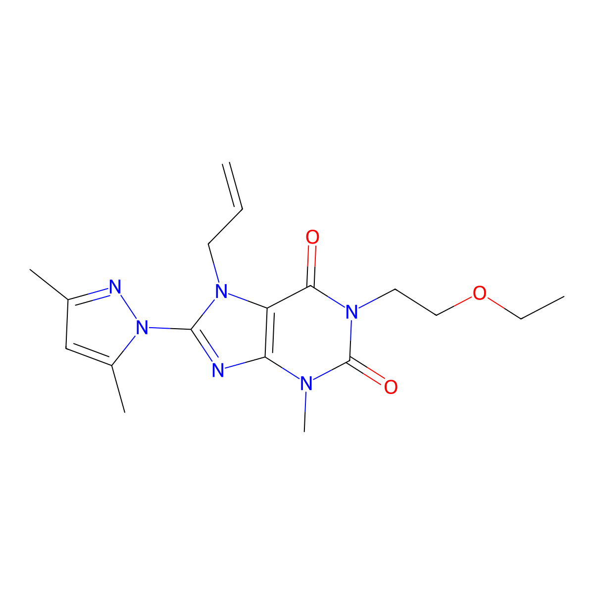 8-(3,5-Dimethylpyrazolyl)-1-(2-ethoxyethyl)-3-methyl-7-prop-2-enyl-1,3,7-trihy dropurine-2,6-dione molecular structure, CAS 1014070-89-3