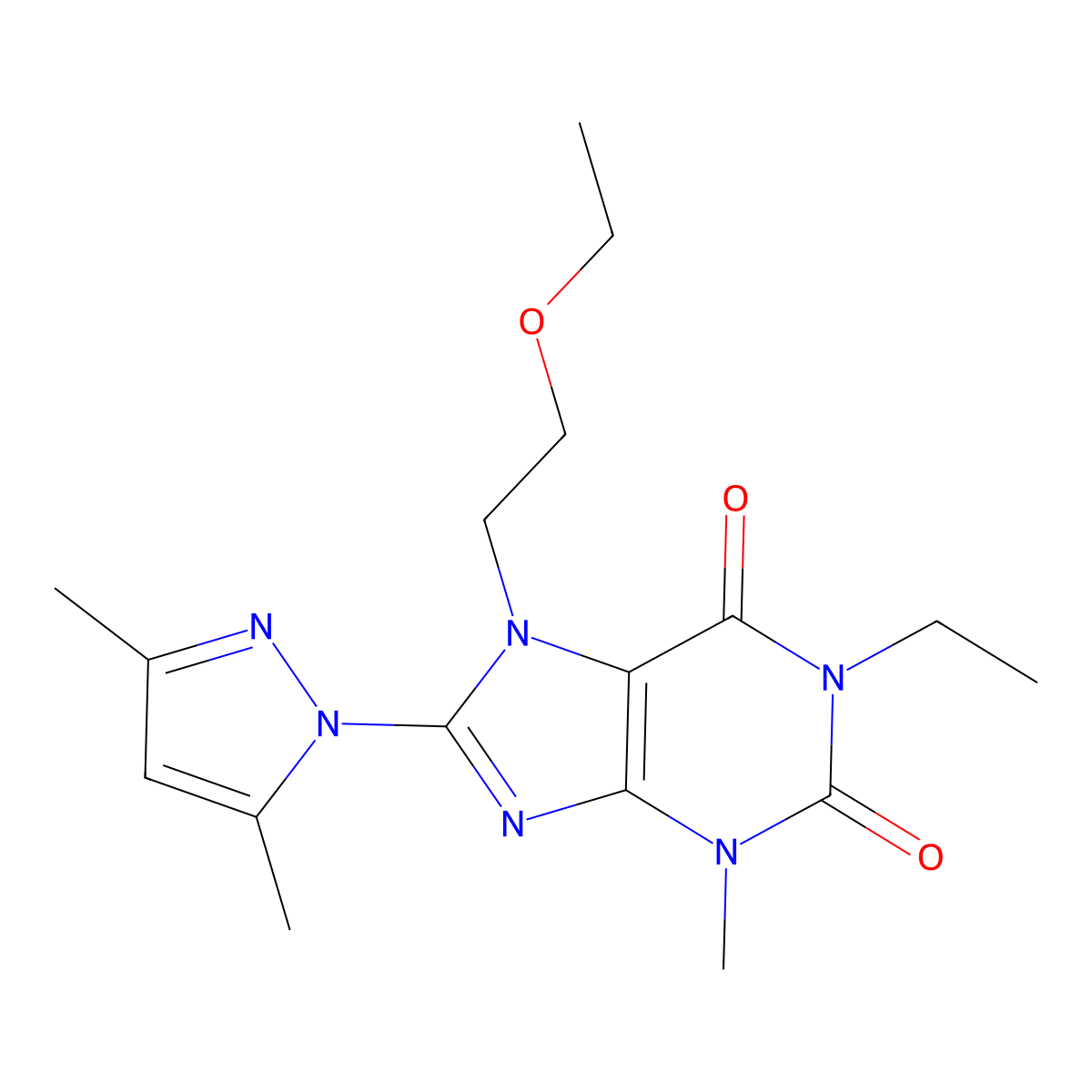 8-(3,5-dimethyl-1H-pyrazol-1-yl)-7-(2-ethoxyethyl)-1-ethyl-3-methyl-1H-purine-2,6(3H,7H)-dione molecular structure, CAS 1014070-91-7