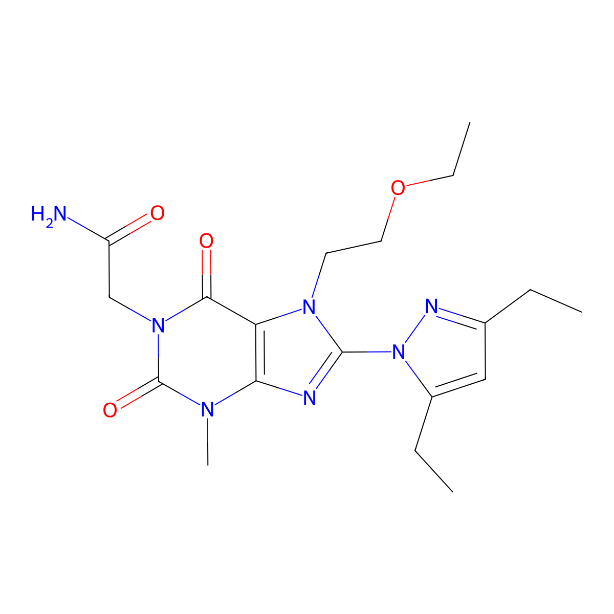 2-[8-(3,5-Diethylpyrazolyl)-7-(2-ethoxyethyl)-3-methyl-2,6-dioxo-1,3,7-trihydr opurinyl]acetamide molecular structure, CAS 1014071-59-0