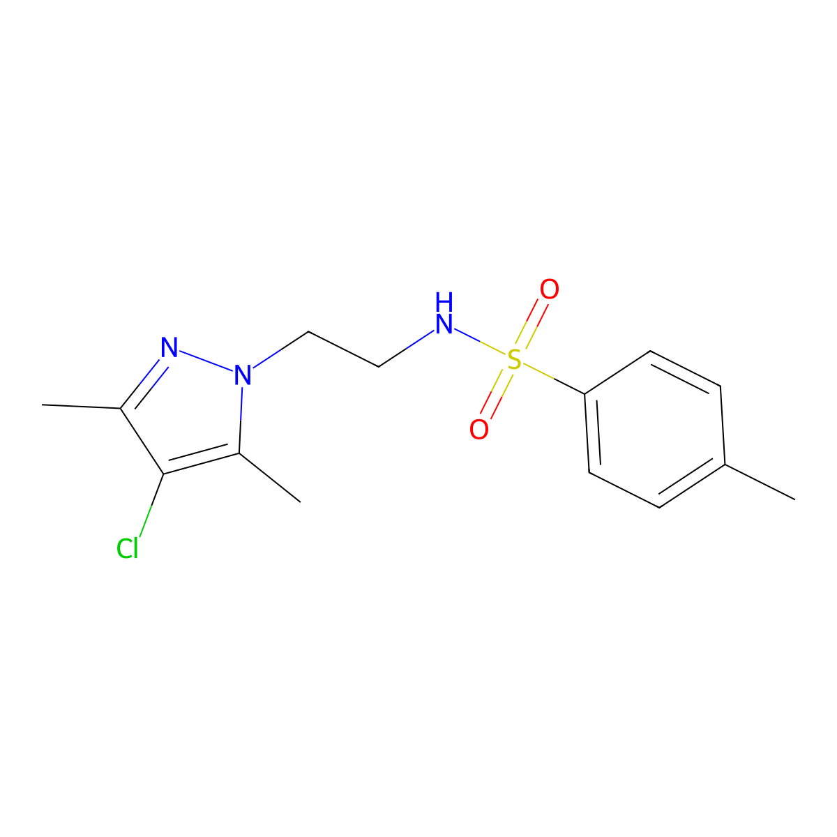 N-(2-(4-chloro-3,5-dimethyl-1H-pyrazol-1-yl)ethyl)-4-methylbenzenesulfonamide molecular structure, CAS 1014071-78-3