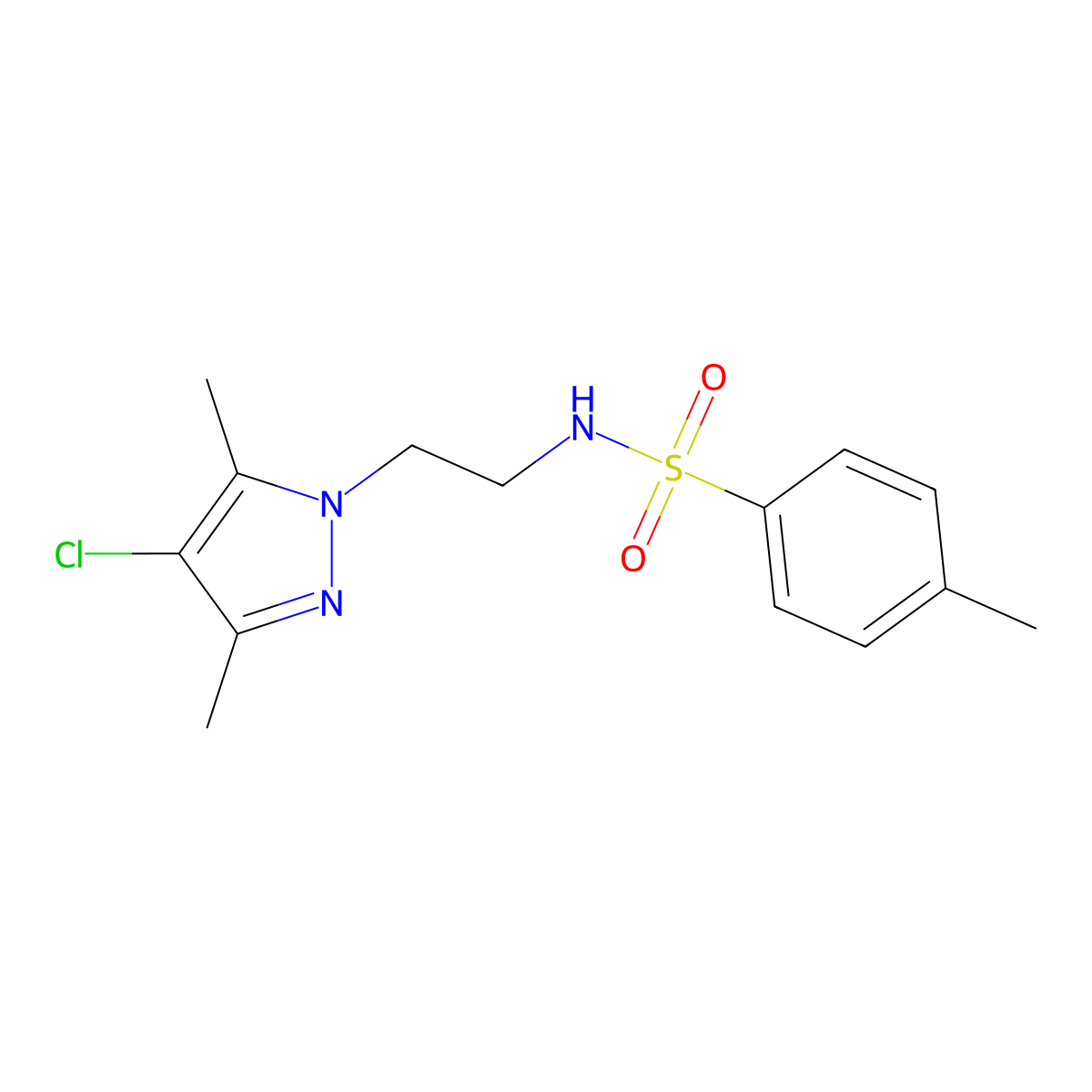 N-(2-(4-chloro-3,5-dimethyl-1H-pyrazol-1-yl)ethyl)-4-methylbenzenesulfonamide molecular structure, CAS 1014071-78-3