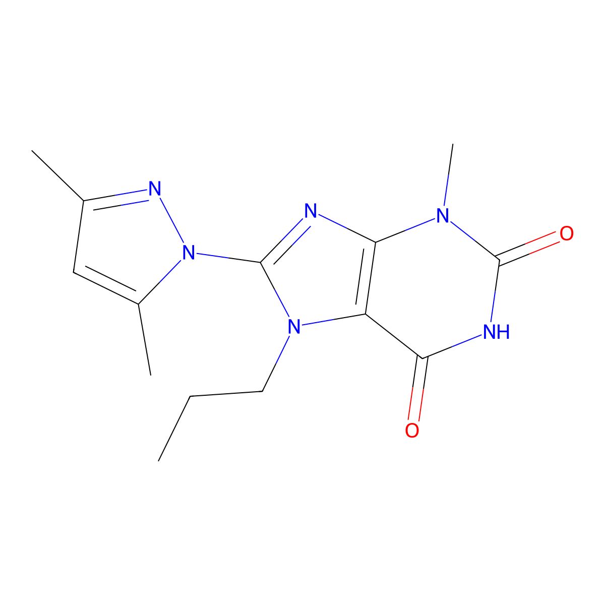 8-(3,5-Dimethyl-1H-pyrazol-1-yl)-3-methyl-7-propyl-1H-purine-2,6(3H,7H)-dione molecular structure, CAS 1014072-71-9