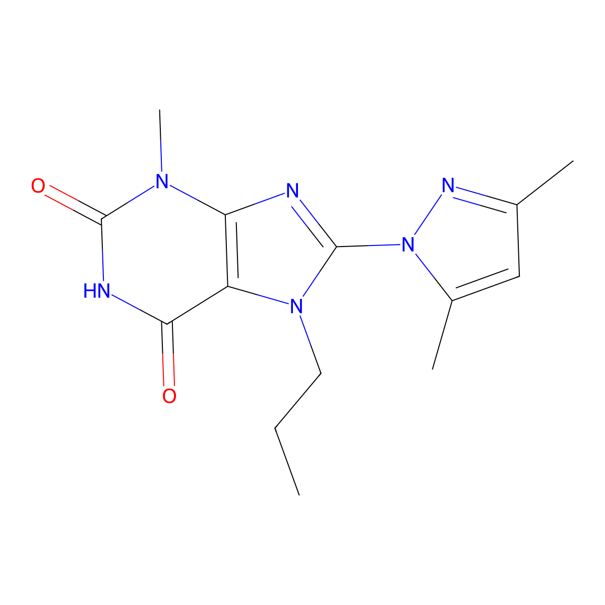8-(3,5-Dimethyl-1H-pyrazol-1-yl)-3-methyl-7-propyl-1H-purine-2,6(3H,7H)-dione molecular structure, CAS 1014072-71-9