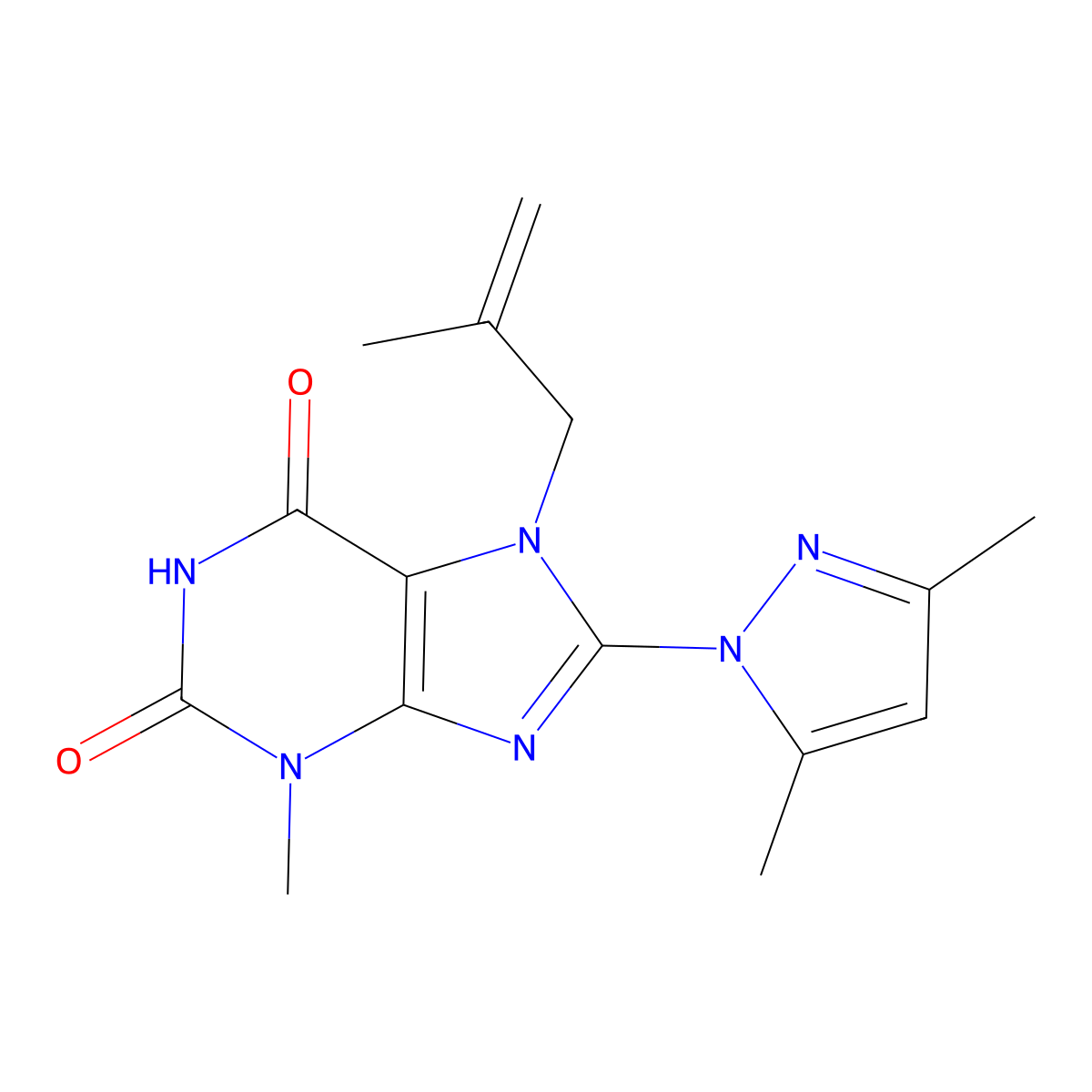8-(3,5-Dimethyl-1H-pyrazol-1-yl)-3-methyl-7-(2-methylallyl)-1H-purine-2,6(3H,7H)-dione molecular structure, CAS 1014072-87-7
