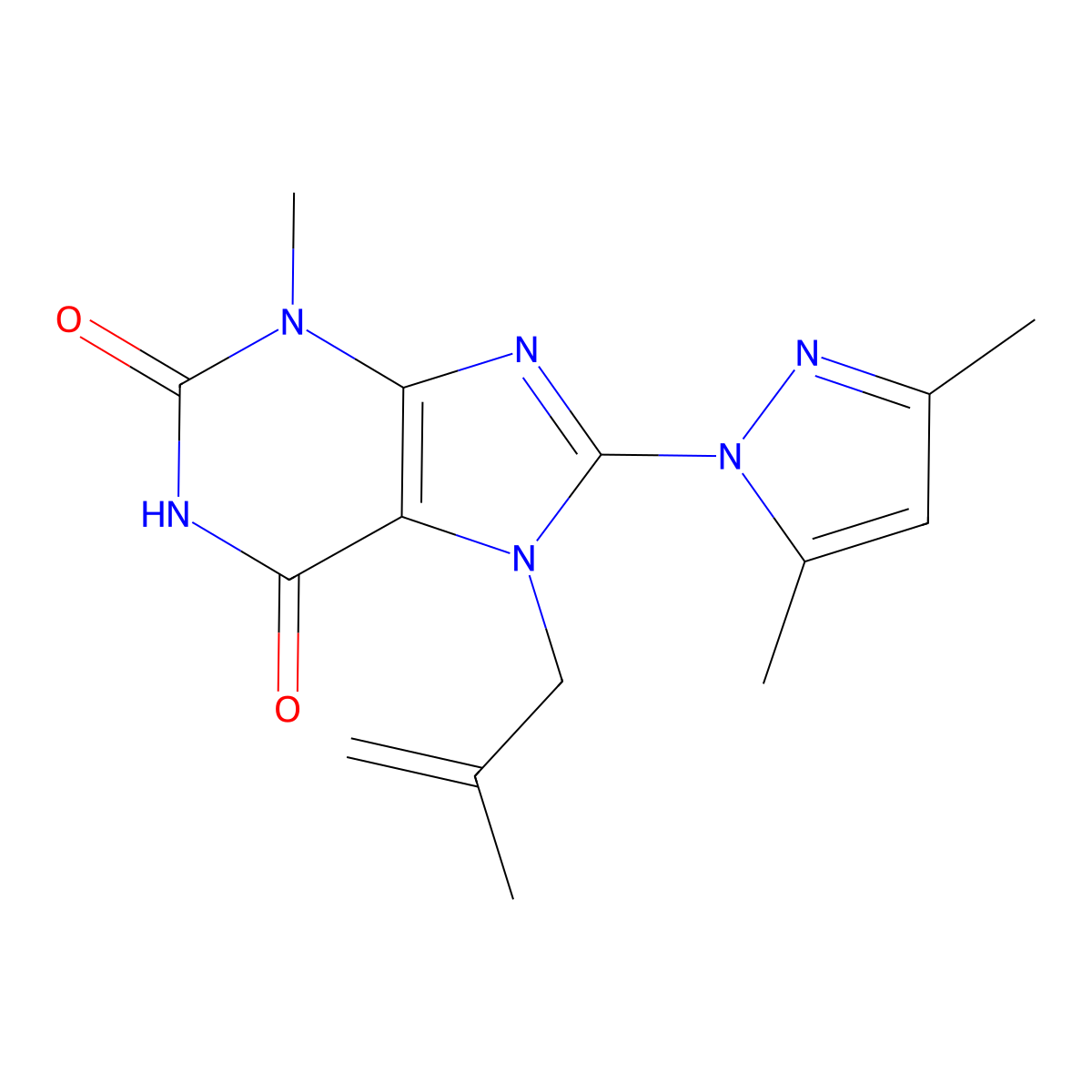 8-(3,5-Dimethyl-1H-pyrazol-1-yl)-3-methyl-7-(2-methylallyl)-1H-purine-2,6(3H,7H)-dione molecular structure, CAS 1014072-87-7