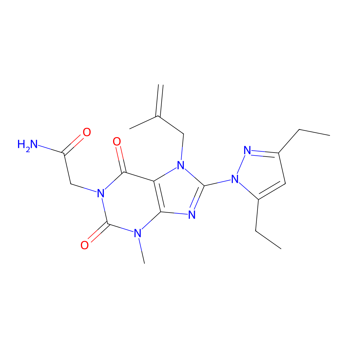 2-[8-(3,5-Diethylpyrazolyl)-3-methyl-7-(2-methylprop-2-enyl)-2,6-dioxo-1,3,7-t rihydropurinyl]acetamide molecular structure, CAS 1014073-37-0