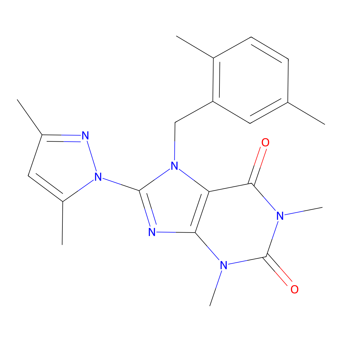 8-(3,5-dimethyl-1H-pyrazol-1-yl)-7-(2,5-dimethylbenzyl)-1,3-dimethyl-1H-purine-2,6(3H,7H)-dione molecular structure, CAS 1014073-73-4