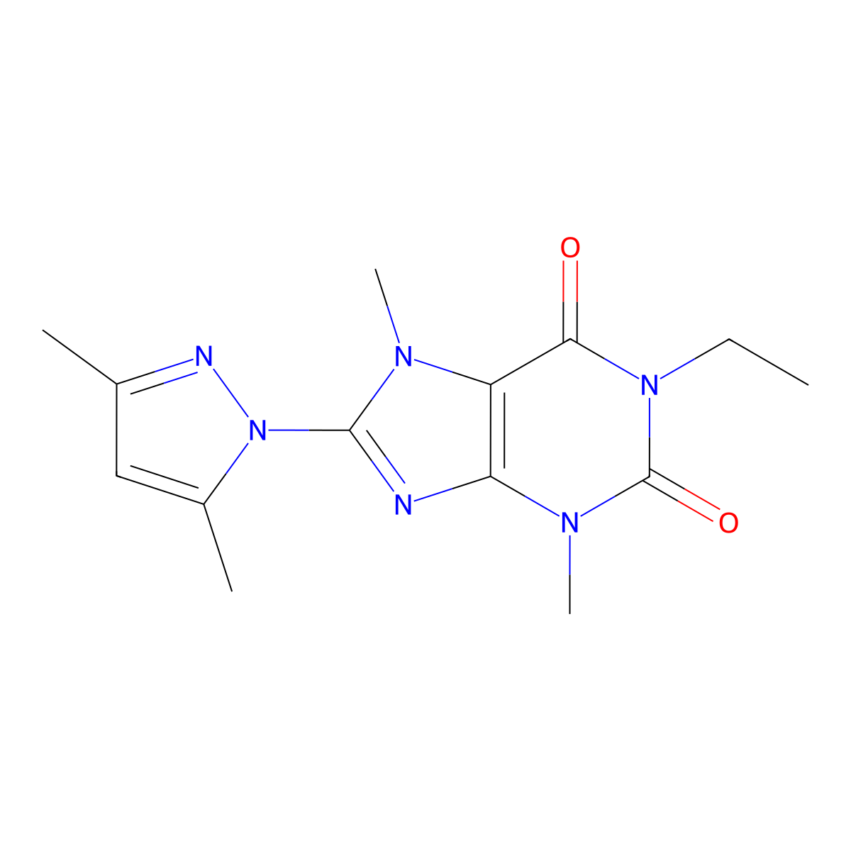 8-(3,5-dimethyl-1H-pyrazol-1-yl)-1-ethyl-3,7-dimethyl-1H-purine-2,6(3H,7H)-dione molecular structure, CAS 1014073-88-1