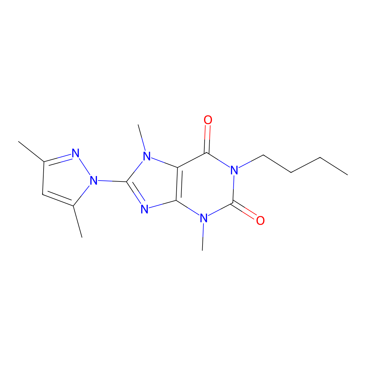 8-(3,5-Dimethylpyrazolyl)-1-butyl-3,7-dimethyl-1,3,7-trihydropurine-2,6-dione molecular structure, CAS 1014074-11-3