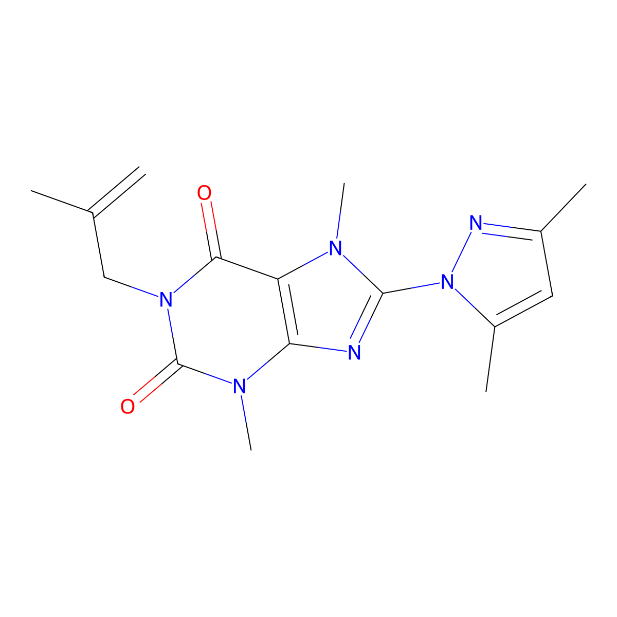 8-(3,5-dimethyl-1H-pyrazol-1-yl)-3,7-dimethyl-1-(2-methylprop-2-en-1-yl)-2,3,6,7-tetrahydro-1H-purine-2,6-dione molecular structure, CAS 1014074-41-9