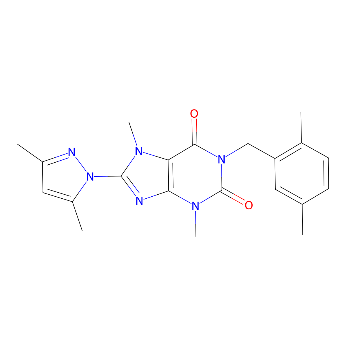 8-(3,5-dimethyl-1H-pyrazol-1-yl)-1-(2,5-dimethylbenzyl)-3,7-dimethyl-1H-purine-2,6(3H,7H)-dione molecular structure, CAS 1014074-75-9