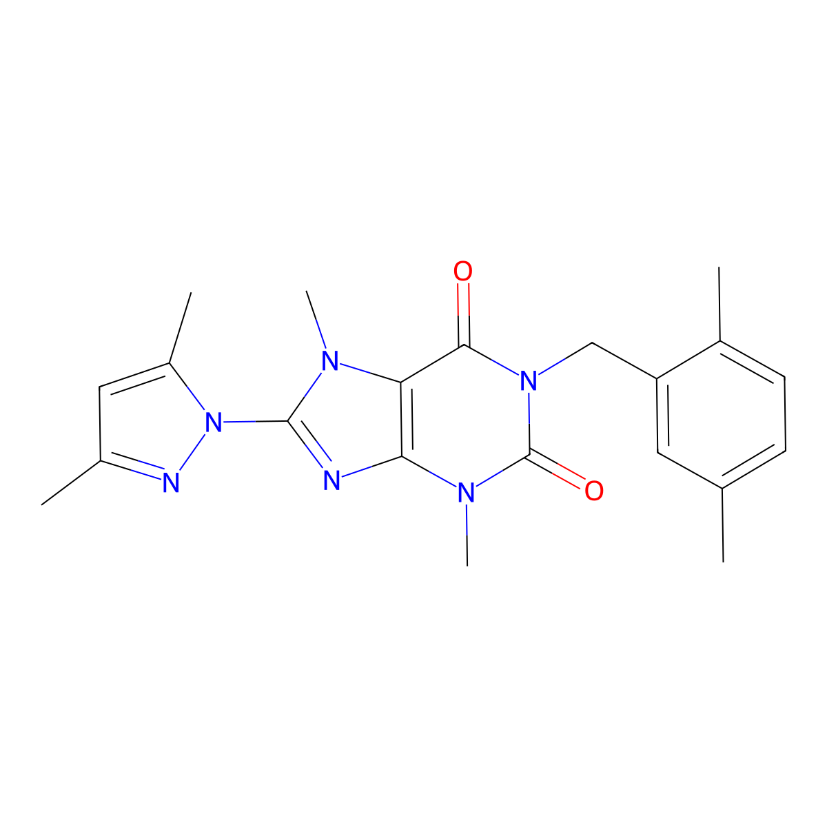 8-(3,5-dimethyl-1H-pyrazol-1-yl)-1-(2,5-dimethylbenzyl)-3,7-dimethyl-1H-purine-2,6(3H,7H)-dione molecular structure, CAS 1014074-75-9