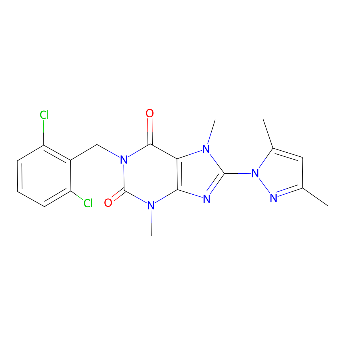 1-(2,6-dichlorobenzyl)-8-(3,5-dimethyl-1H-pyrazol-1-yl)-3,7-dimethyl-1H-purine-2,6(3H,7H)-dione molecular structure, CAS 1014075-05-8