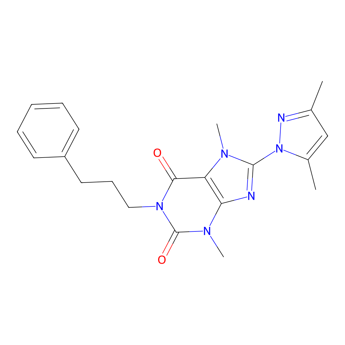 8-(3,5-dimethyl-1H-pyrazol-1-yl)-3,7-dimethyl-1-(3-phenylpropyl)-1H-purine-2,6(3H,7H)-dione molecular structure, CAS 1014075-21-8