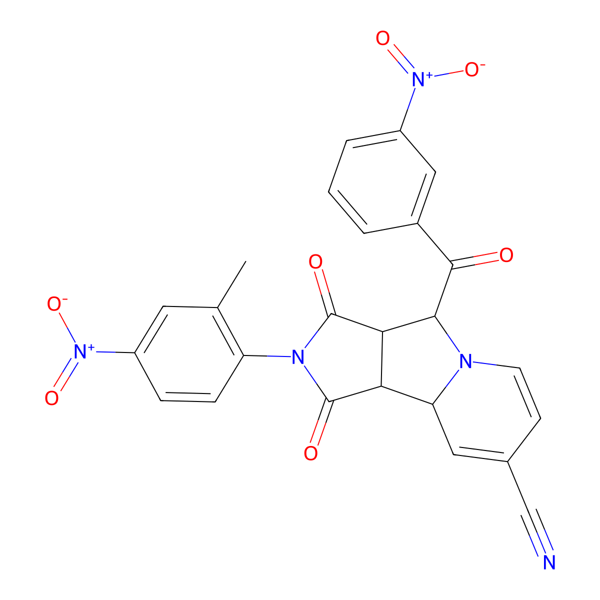 (3aS,4R,9aS,9bR)-2-(2-methyl-4-nitrophenyl)-4-[(3-nitrophenyl)carbonyl]-1,3-dioxo-2,3,3a,4,9a,9b-hexahydro-1H-pyrrolo[3,4-a]indolizine-8-carbonitrile molecular structure, CAS 1014080-32-0