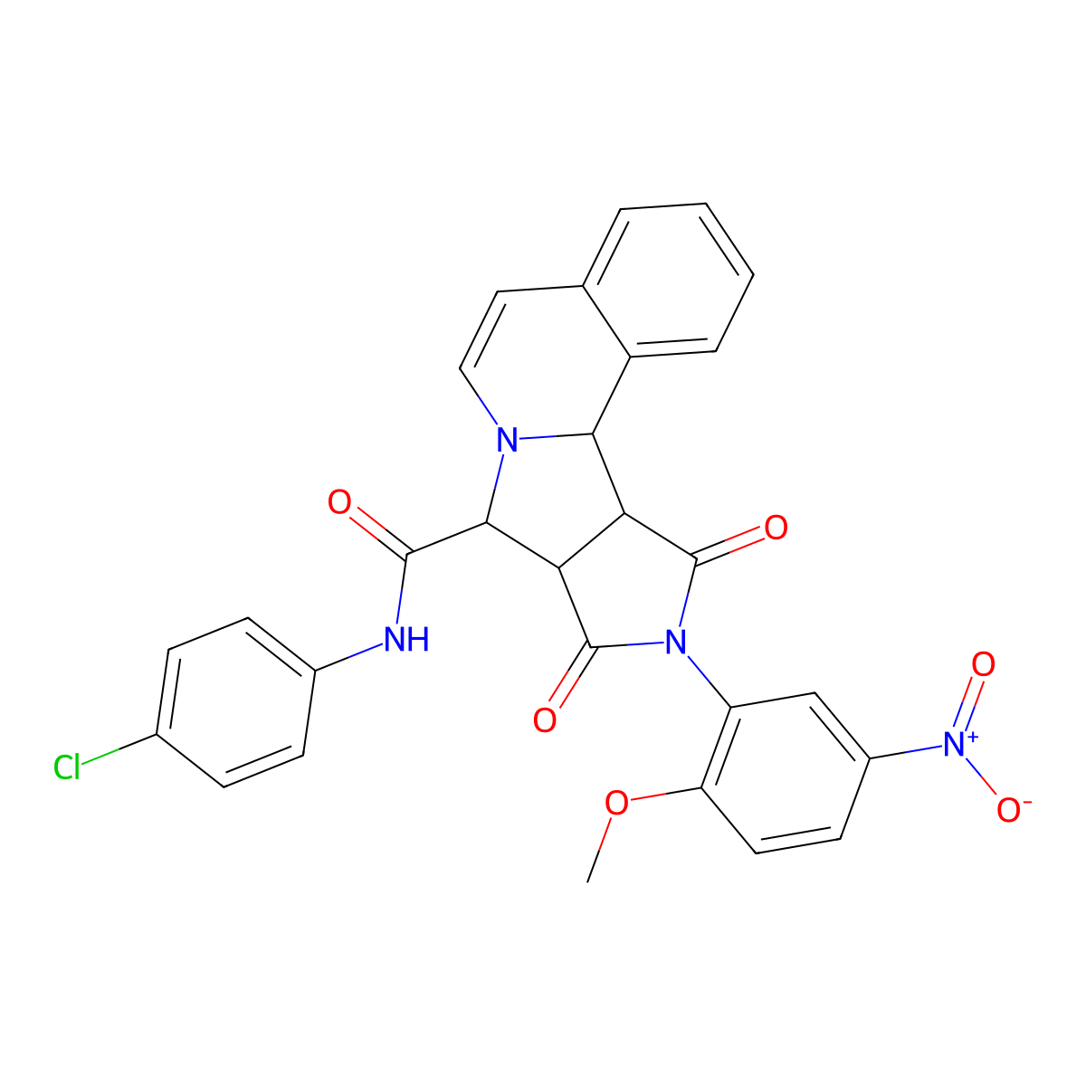 (8S,8aR,11aS)-N-(4-chlorophenyl)-10-(2-methoxy-5-nitrophenyl)-9,11-dioxo-8a,9,10,11,11a,11b-hexahydro-8H-pyrrolo[3',4':3,4]pyrrolo[2,1-a]isoquinoline-8-carboxamide molecular structure, CAS 1014081-70-9