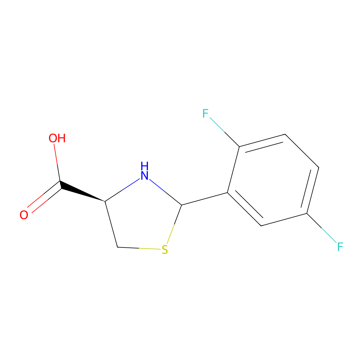 (4R)-2-(2,5-difluorophenyl)-1,3-thiazolidine-4-carboxylic acid molecular structure, CAS 1014081-92-5