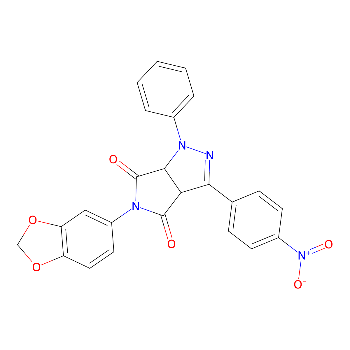 (3aS,6aS)-5-(1,3-benzodioxol-5-yl)-3-(4-nitrophenyl)-1-phenyl-3a,6a-dihydropyrrolo[3,4-c]pyrazole-4,6(1H,5H)-dione molecular structure, CAS 1014082-15-5
