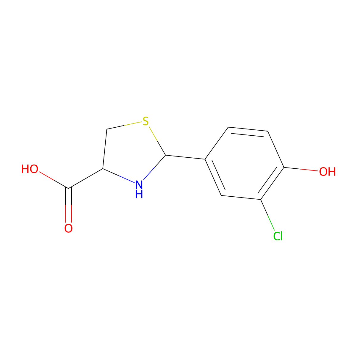 (4R)-2-(3-chloro-4-hydroxyphenyl)-1,3-thiazolidine-4-carboxylic acid molecular structure, CAS 1014082-20-2