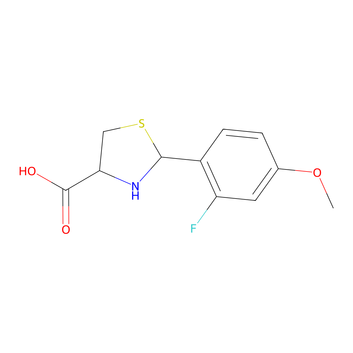 (4R)-2-(2-fluoro-4-methoxyphenyl)thiazolidine-4-carboxylic acid molecular structure, CAS 1014082-77-9