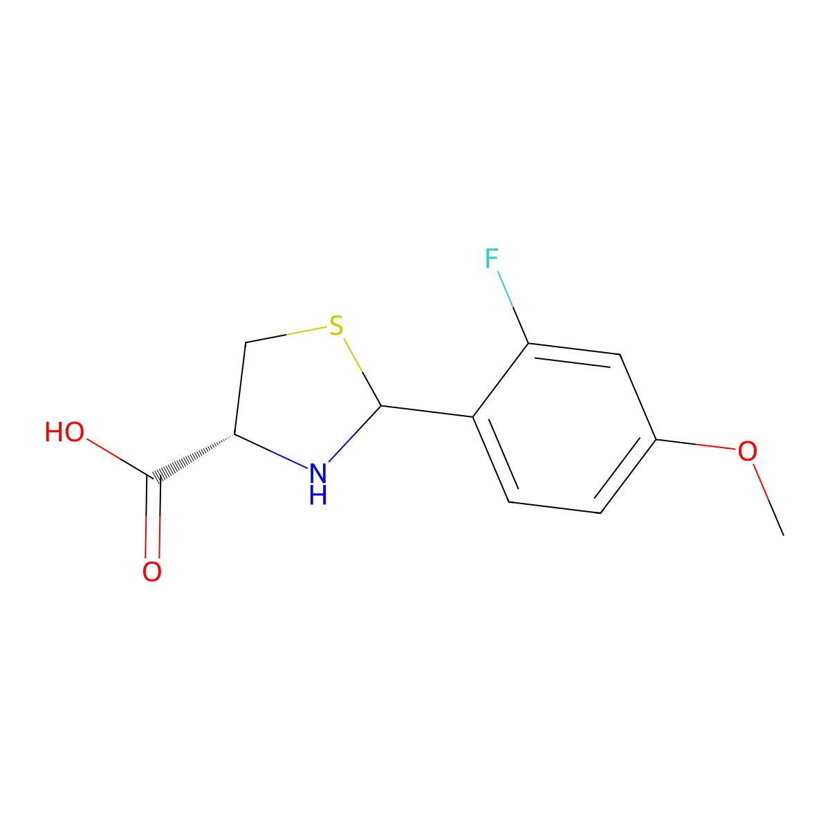 (4R)-2-(2-fluoro-4-methoxyphenyl)thiazolidine-4-carboxylic acid molecular structure, CAS 1014082-77-9
