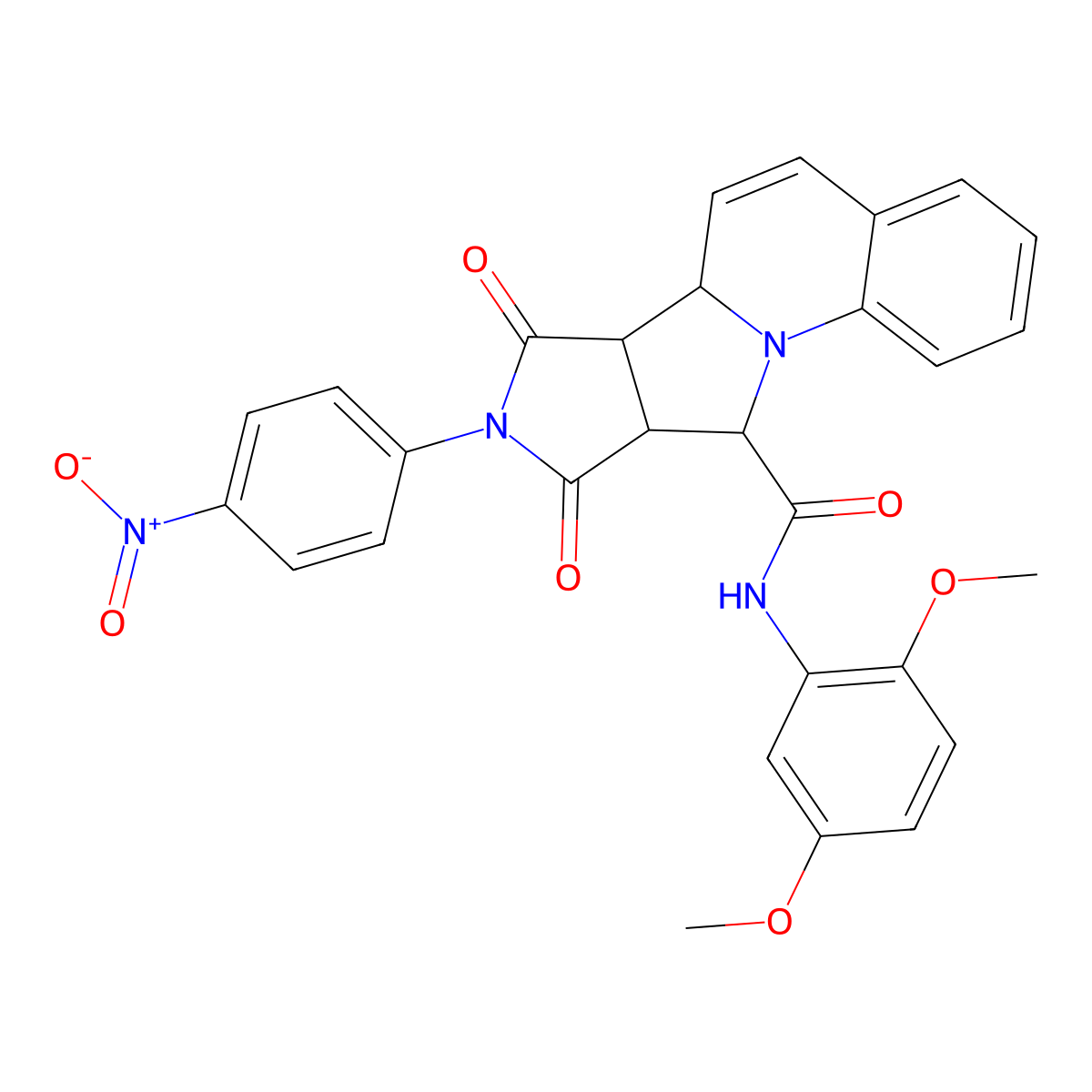 (6aS,6bR,9aS,10R)-N-(2,5-dimethoxyphenyl)-8-(4-nitrophenyl)-7,9-dioxo-6b,7,8,9,9a,10-hexahydro-6aH-pyrrolo[3',4':3,4]pyrrolo[1,2-a]quinoline-10-carboxamide molecular structure, CAS 1014083-15-8