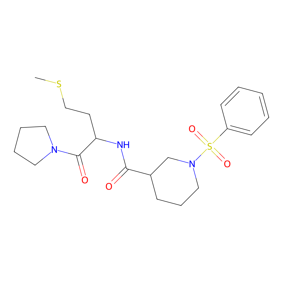 N-[3-(methylsulfanyl)-1-(1-pyrrolidinylcarbonyl)propyl]-1-(phenylsulfonyl)-3-piperidinecarboxamide molecular structure, CAS 1014083-93-2