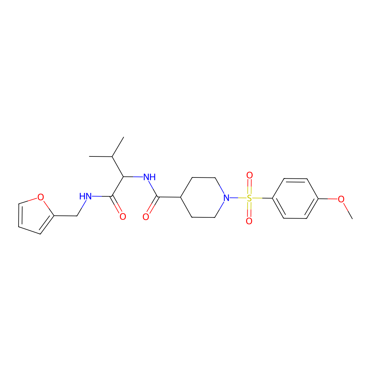 N-{(2S)-1-[(furan-2-ylmethyl)amino]-3-methyl-1-oxobutan-2-yl}-1-[(4-methoxyphenyl)sulfonyl]piperidine-4-carboxamide molecular structure, CAS 1014083-96-5