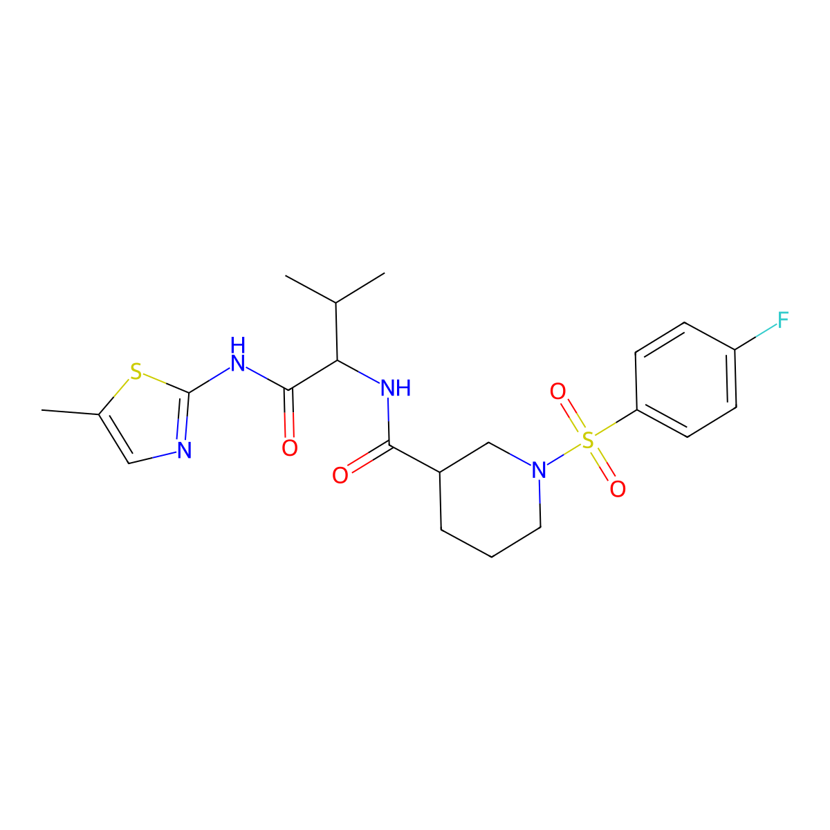 1-[(4-fluorophenyl)sulfonyl]-N-{(2S)-3-methyl-1-[(5-methyl-1,3-thiazol-2-yl)amino]-1-oxobutan-2-yl}piperidine-3-carboxamide molecular structure, CAS 1014084-35-5