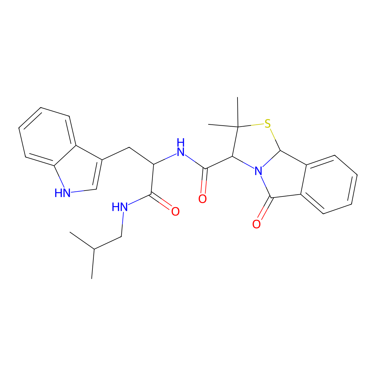 (3R)-N-{(2S)-3-(1H-indol-3-yl)-1-[(2-methylpropyl)amino]-1-oxopropan-2-yl}-2,2-dimethyl-5-oxo-2,3,5,9b-tetrahydro[1,3]thiazolo[2,3-a]isoindole-3-carboxamide molecular structure, CAS 1014084-36-6