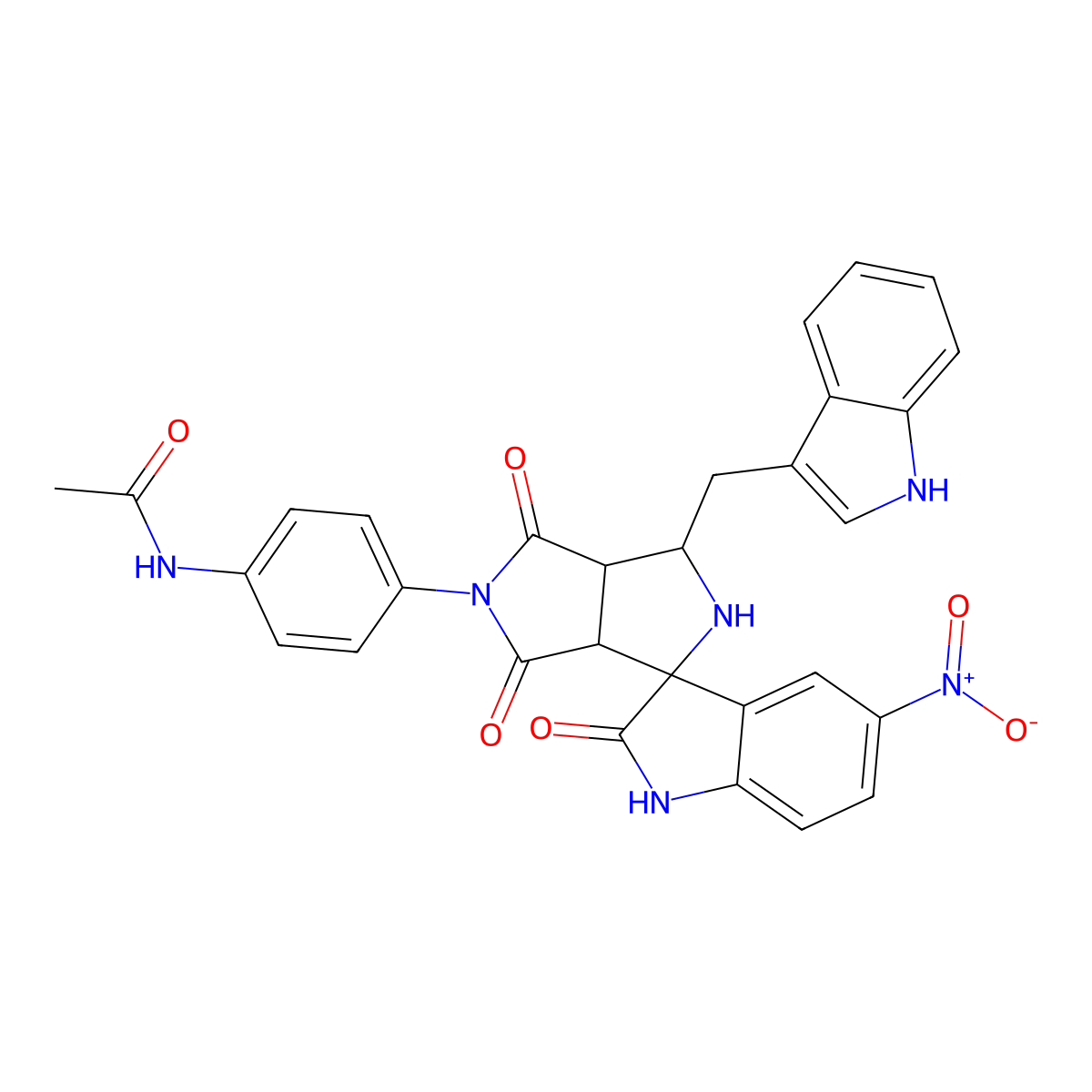 N-[4-[(3aR,6aS)-1-(1H-indol-3-ylmethyl)-5'-nitro-2',4,6-trioxospiro[1,2,3a,6a-tetrahydropyrrolo[3,4-c]pyrrole-3,3'-1H-indole]-5-yl]phenyl]acetamide molecular structure, CAS 1014084-49-1