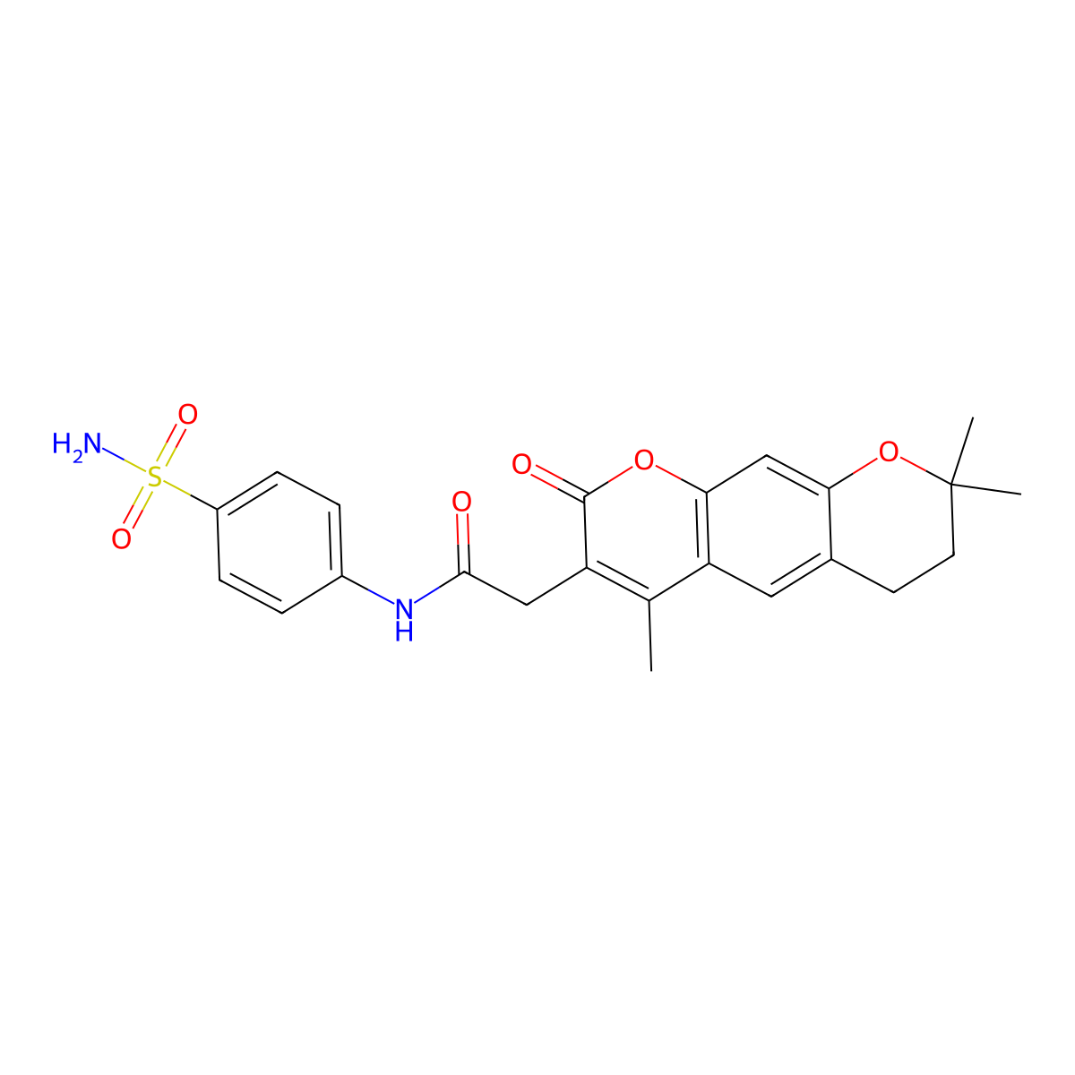 N-(4-sulfamoylphenyl)-2-(4,8,8-trimethyl-2-oxo-7,8-dihydro-2H,6H-pyrano[3,2-g]chromen-3-yl)acetamide molecular structure, CAS 1014084-63-9