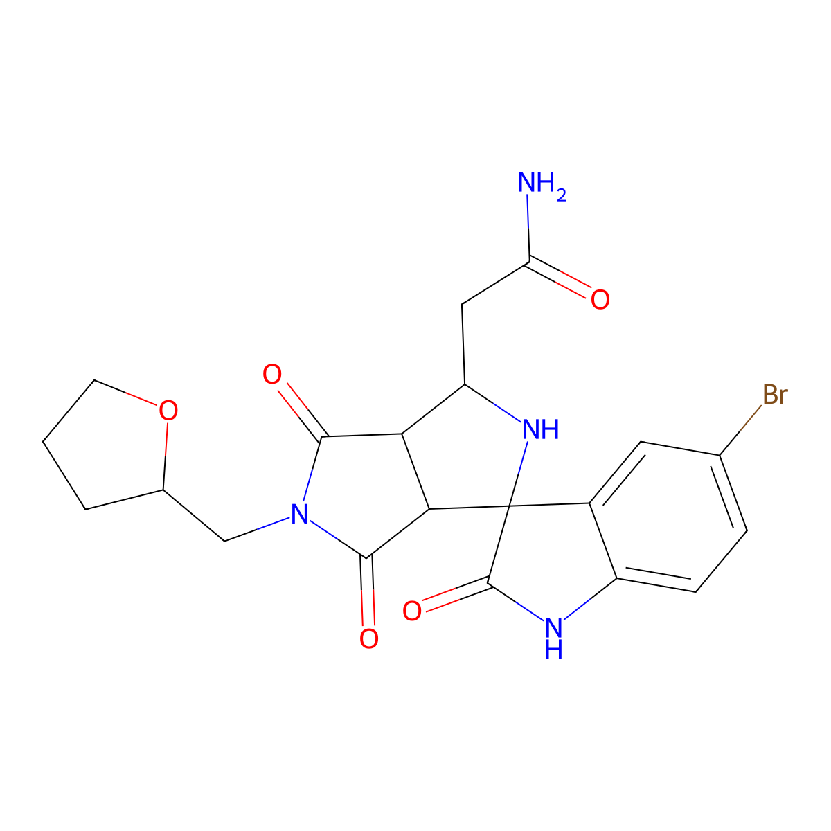 2-[(1S,3S,3aS,6aR)-5'-bromo-2',4,6-trioxo-5-(oxolan-2-ylmethyl)spiro[1,2,3a,6a-tetrahydropyrrolo[3,4-c]pyrrole-3,3'-1H-indole]-1-yl]acetamide molecular structure, CAS 1014084-68-4