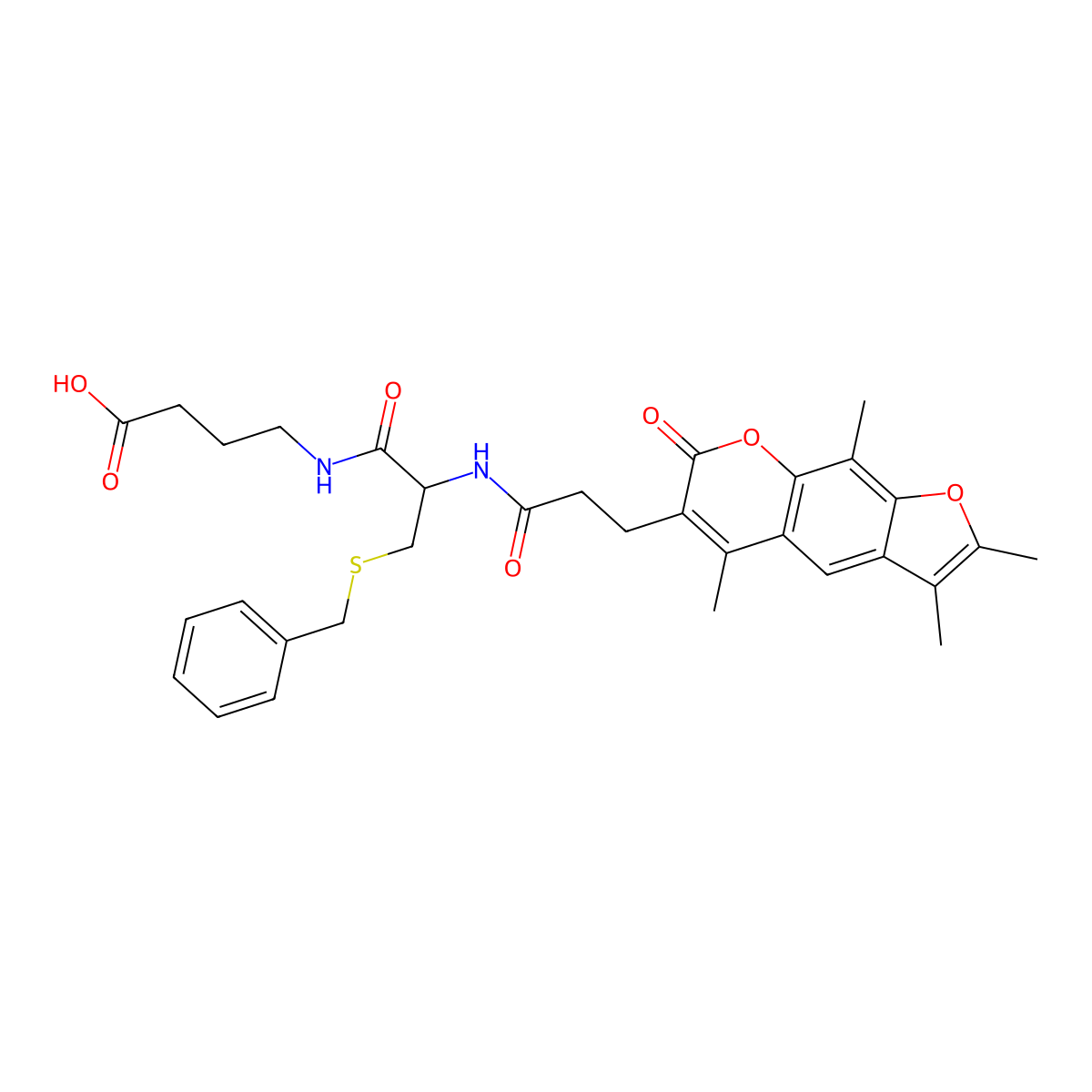 4-({S-benzyl-N-[3-(2,3,5,9-tetramethyl-7-oxo-7H-furo[3,2-g]chromen-6-yl)propanoyl]-L-cysteinyl}amino)butanoic acid molecular structure, CAS 1014084-83-3